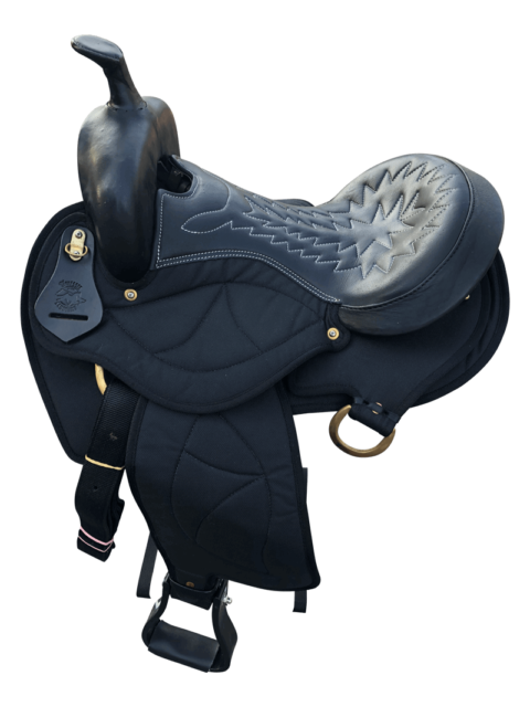 Manaal Enterprises Ensemble selle de cheval synthétique Western Barrel - Taille du siège : 35,6 cm à 45,7 cm (siège de 38,1 cm